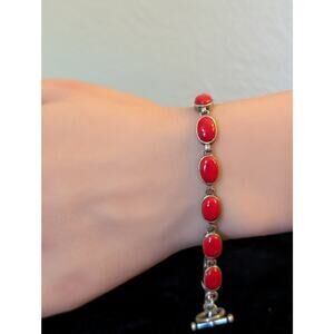 Sterling Brilliant Red Coral Toggle Bracelet